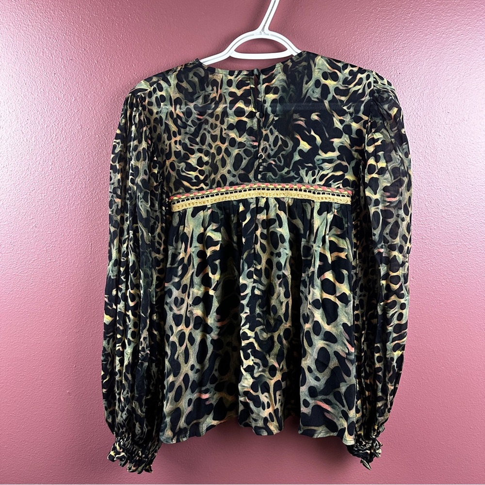 Anthropologie Bl-nk London Joelle and Leopard Peasant Blouse Size Small - Picture 2 of 10